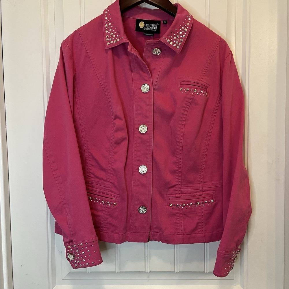 Christina Alexander Women's M Pink Denim Jacket Rhinestones